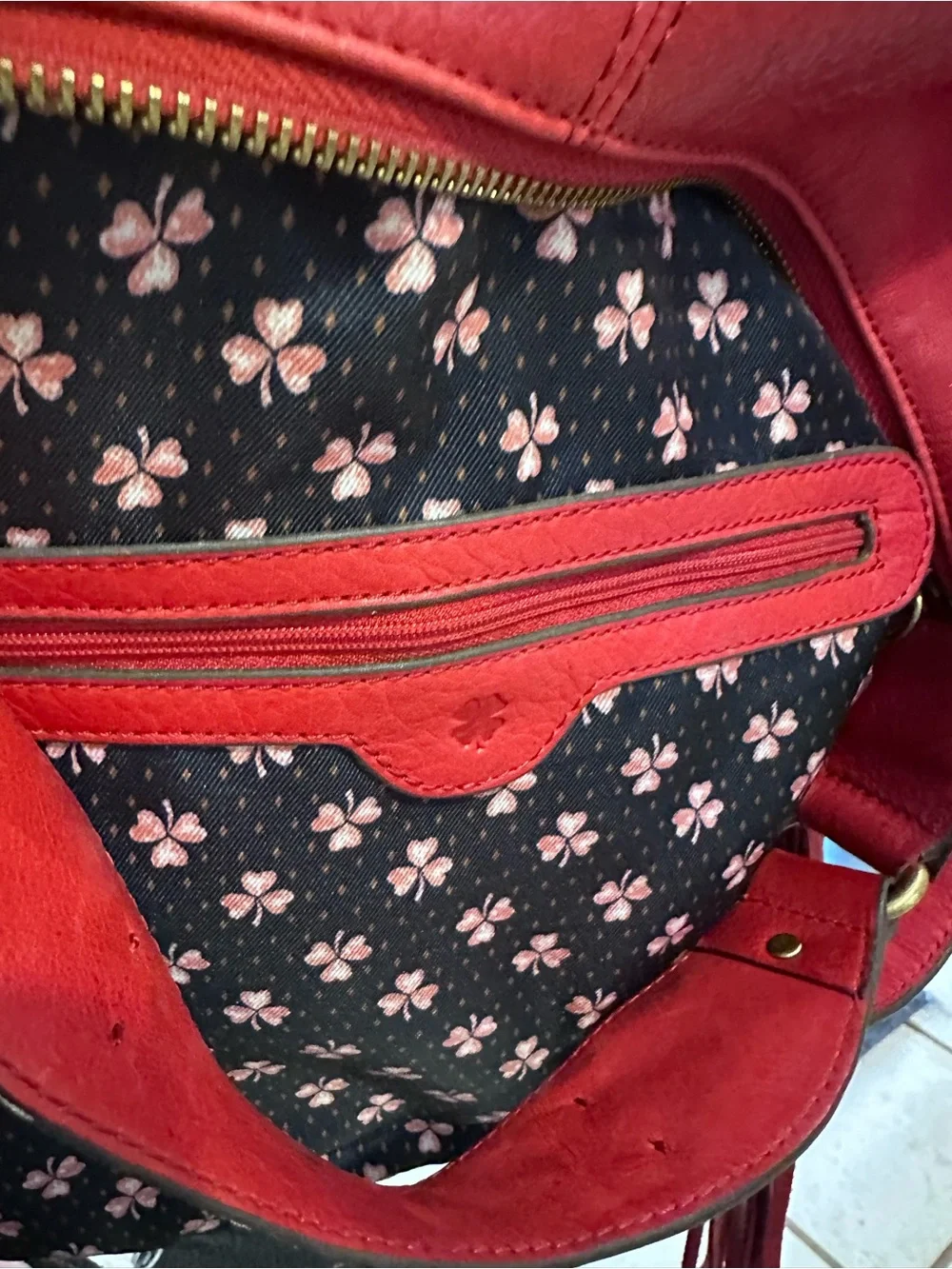 Lucky Brand Red Leather Hobo Shoulder Bag